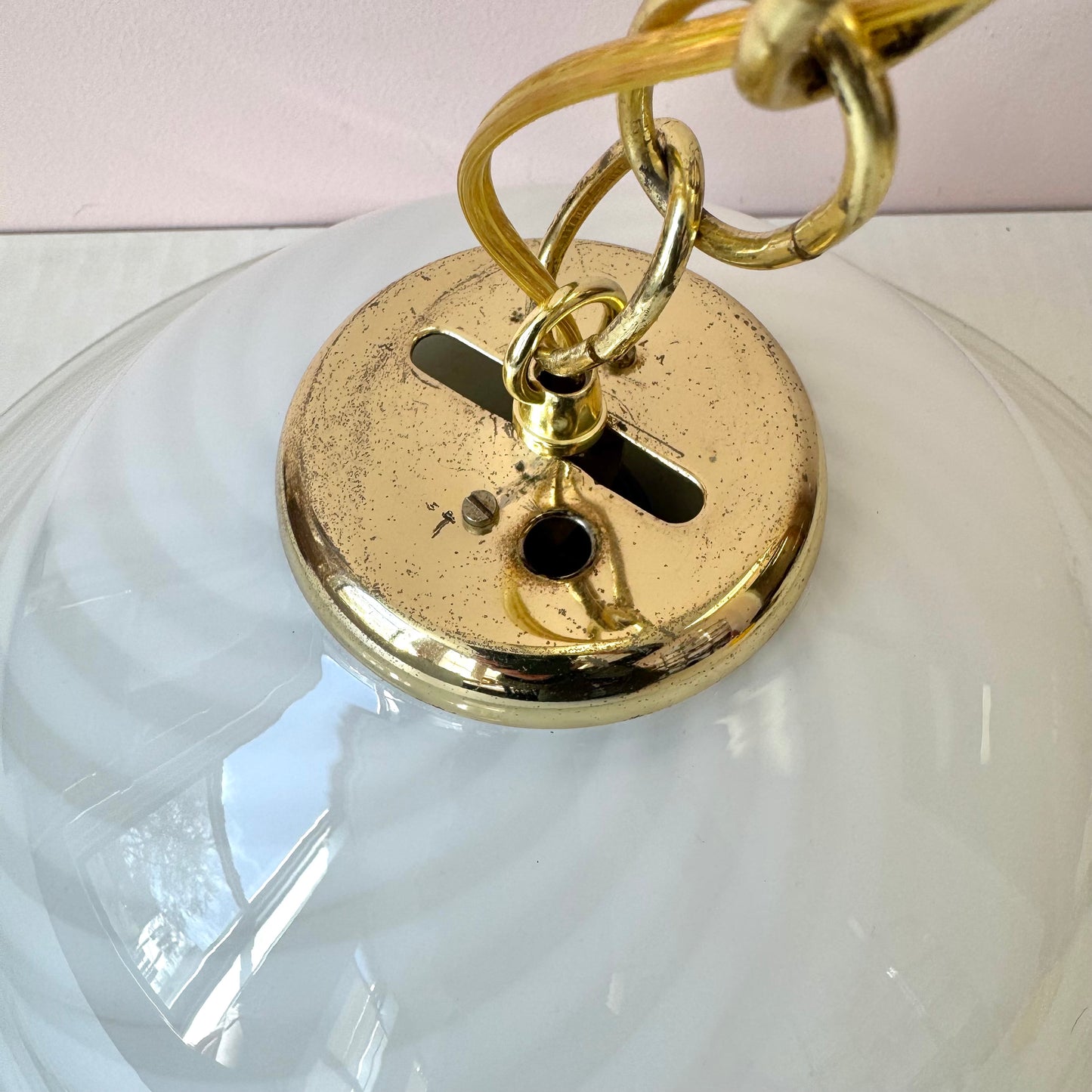 Vintage Large White Murano Glass Pendant Chandelier