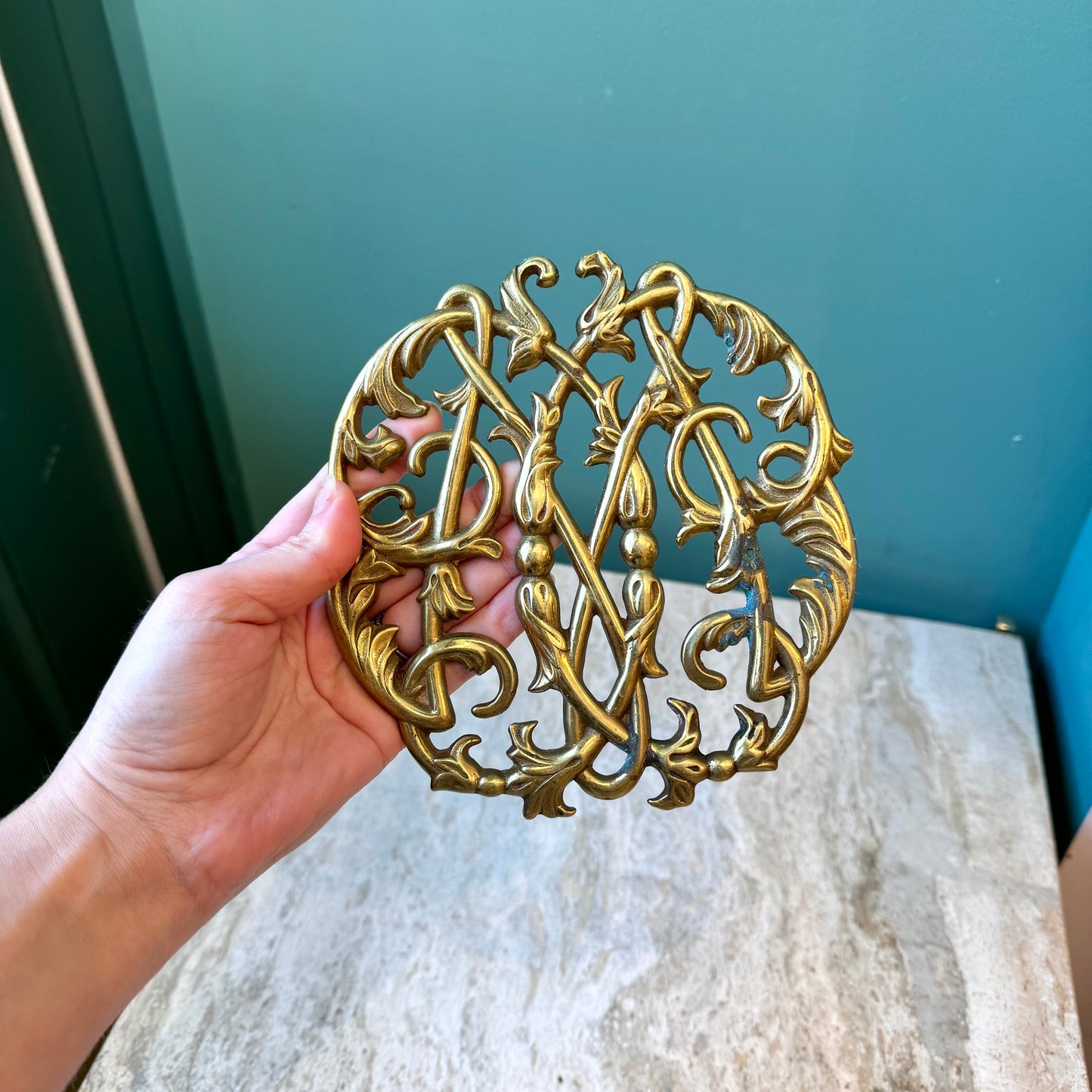 Mid Century Brass Cypher Trivet By Virginia Metalcrafters
