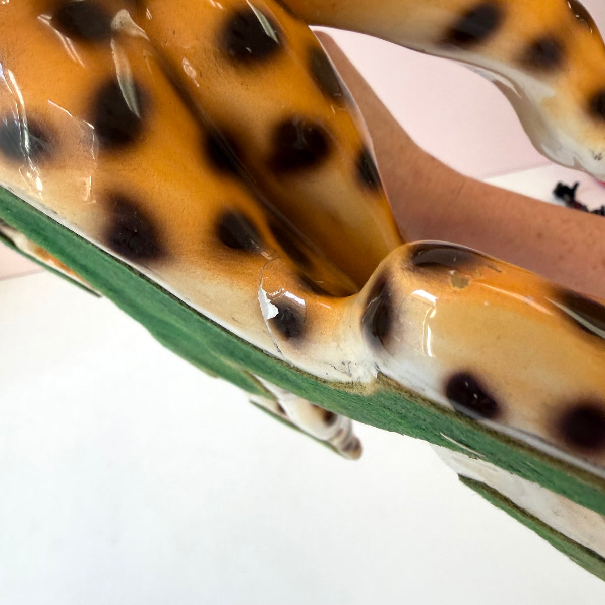 Vintage Mid-Century Ceramic Fighting Leopards Sculpture (as is)