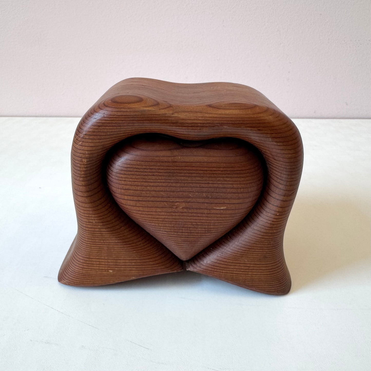 Vintage Handcrafted Redwood Heart Box