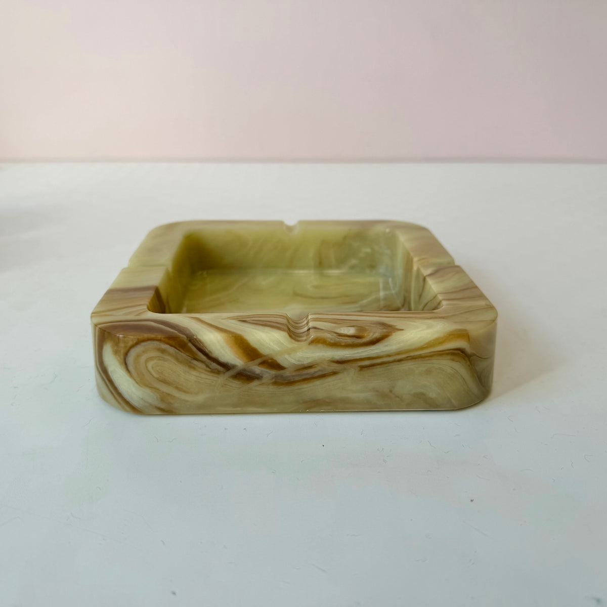 Vintage Chunky Faux Green Onyx Resin Ashtray