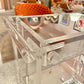Charles Hollis Jones Style 1980’s Lucite and Mirror 2 Tier Rolling Bar Cart