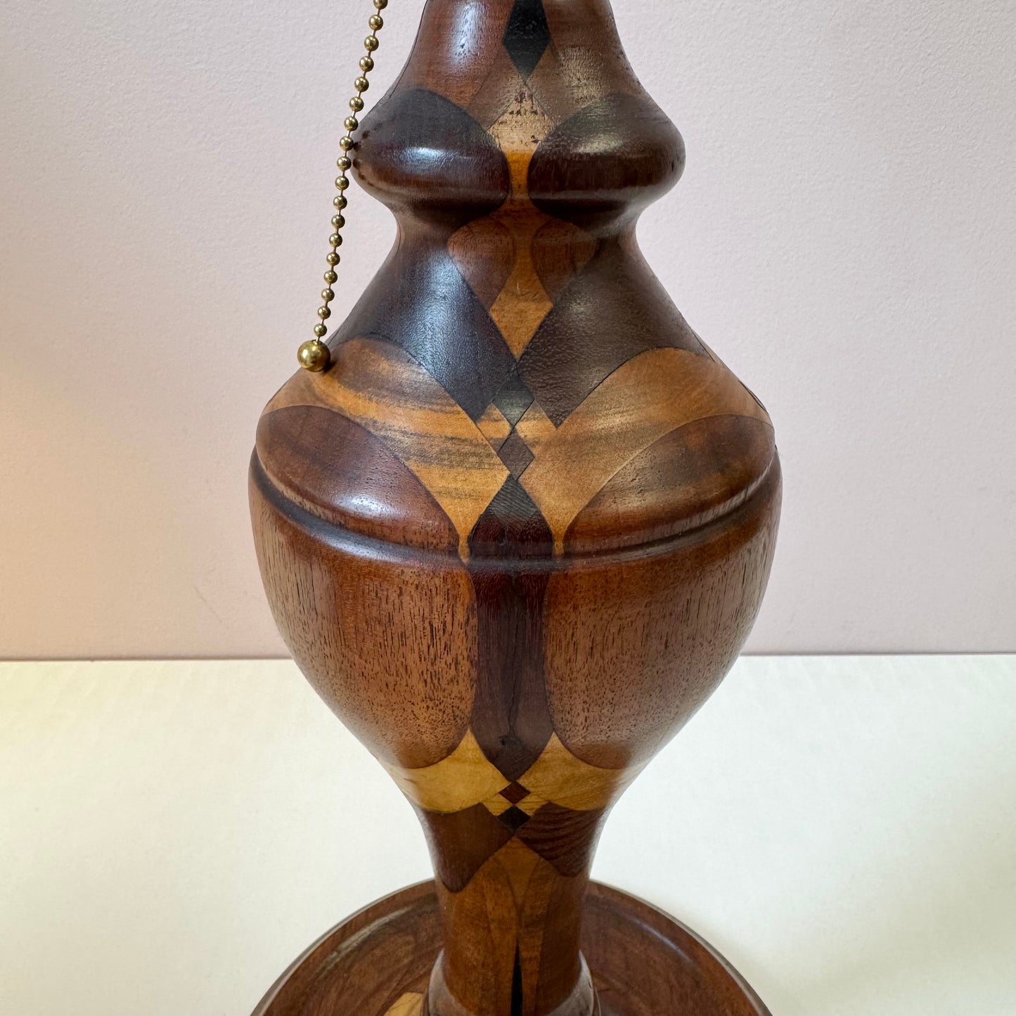 Mid Century Turned Mixed Wood Lamp W/Shade