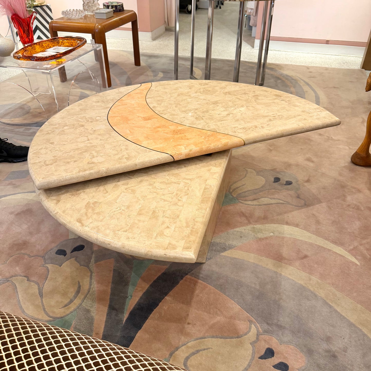 Vintage Tessellated Travertine Swivel Coffee Table by Casa Bique