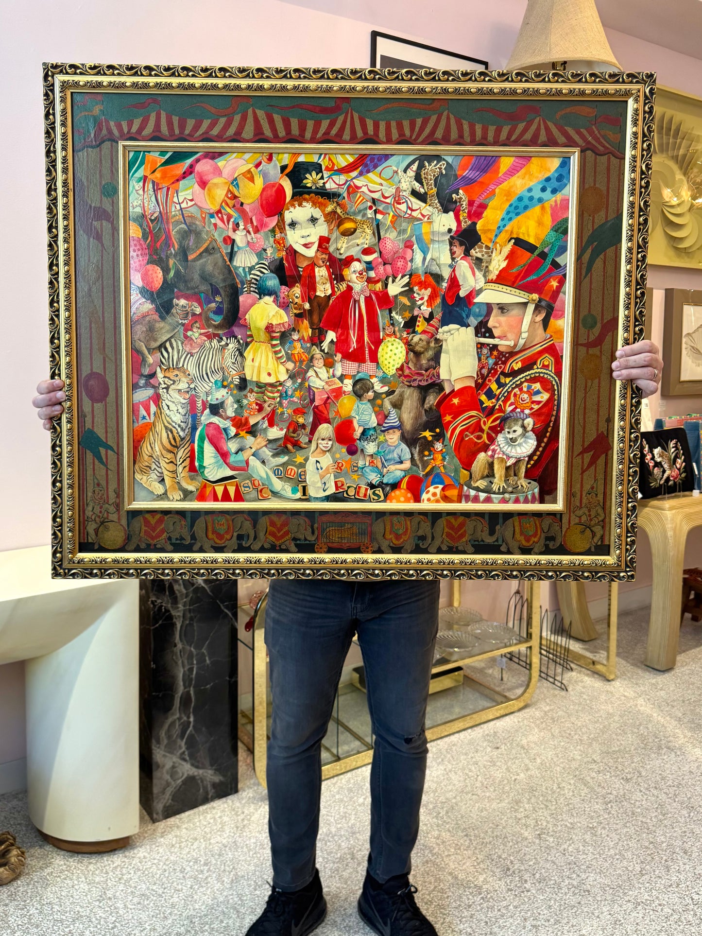 Vintage Original Framed "The Summer Circus" 1988 Acrylic on Board Painting by Phyllis Londraville