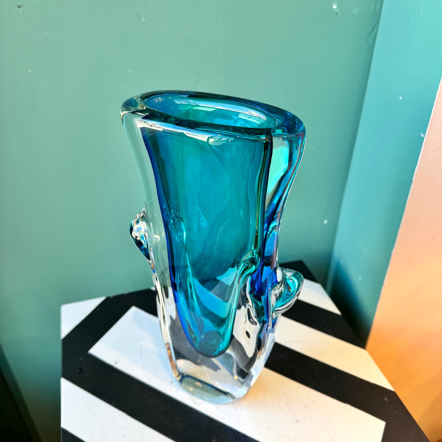 Vintage Murano Glass Turquoise Vase - signed