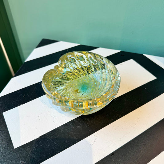 Vintage Gold and Teal Glass Bowl Ashtray