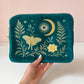 Green Velvet Embroidered Everything Pouch - Luna Moth & Crescent Moon