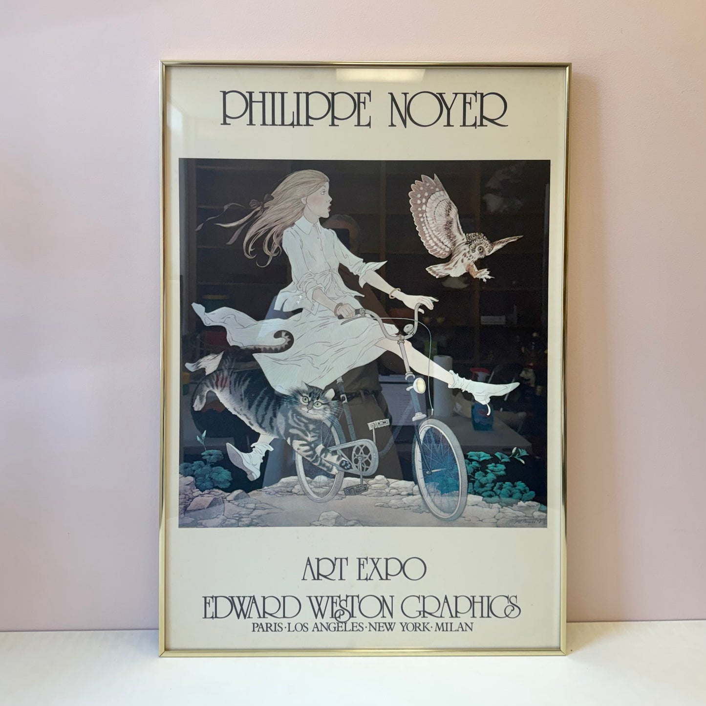 Vintage 1978 Philippe Noyer Art Expo Poster 'Girl on Bike'- Framed