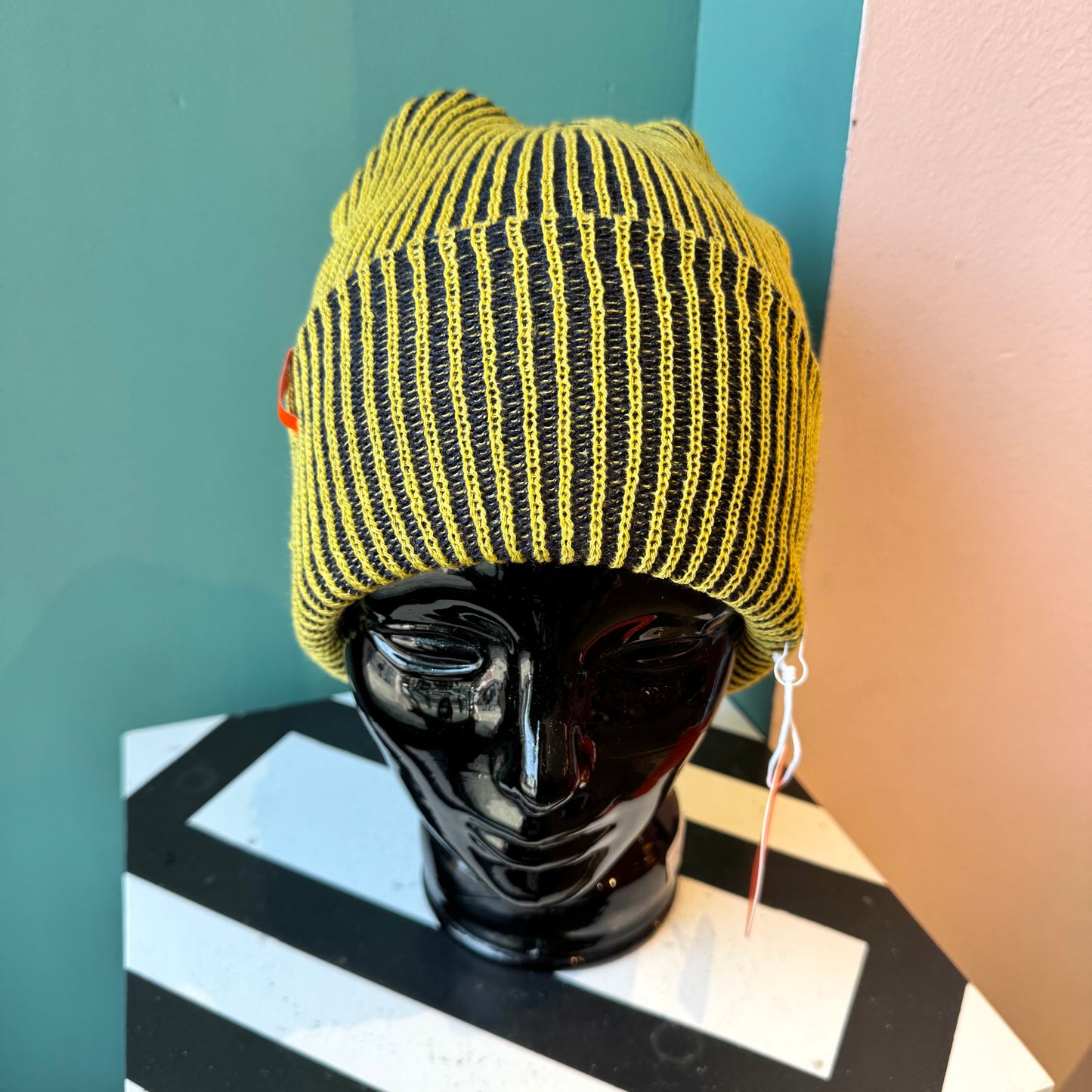 Rib Knit Beanie: Golden Olive Navy