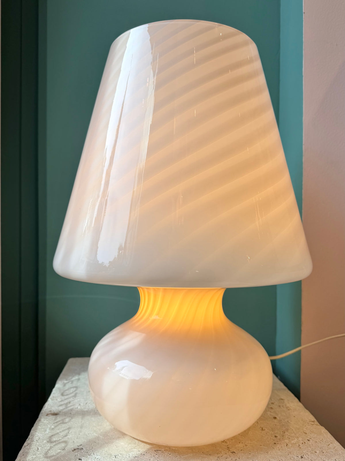 Extra Large Vintage Pale Blush Pink Murano Mushroom Lamp