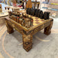 Vintage Mid-Century Carved Chess Board Coffee Table with Chess Pieces