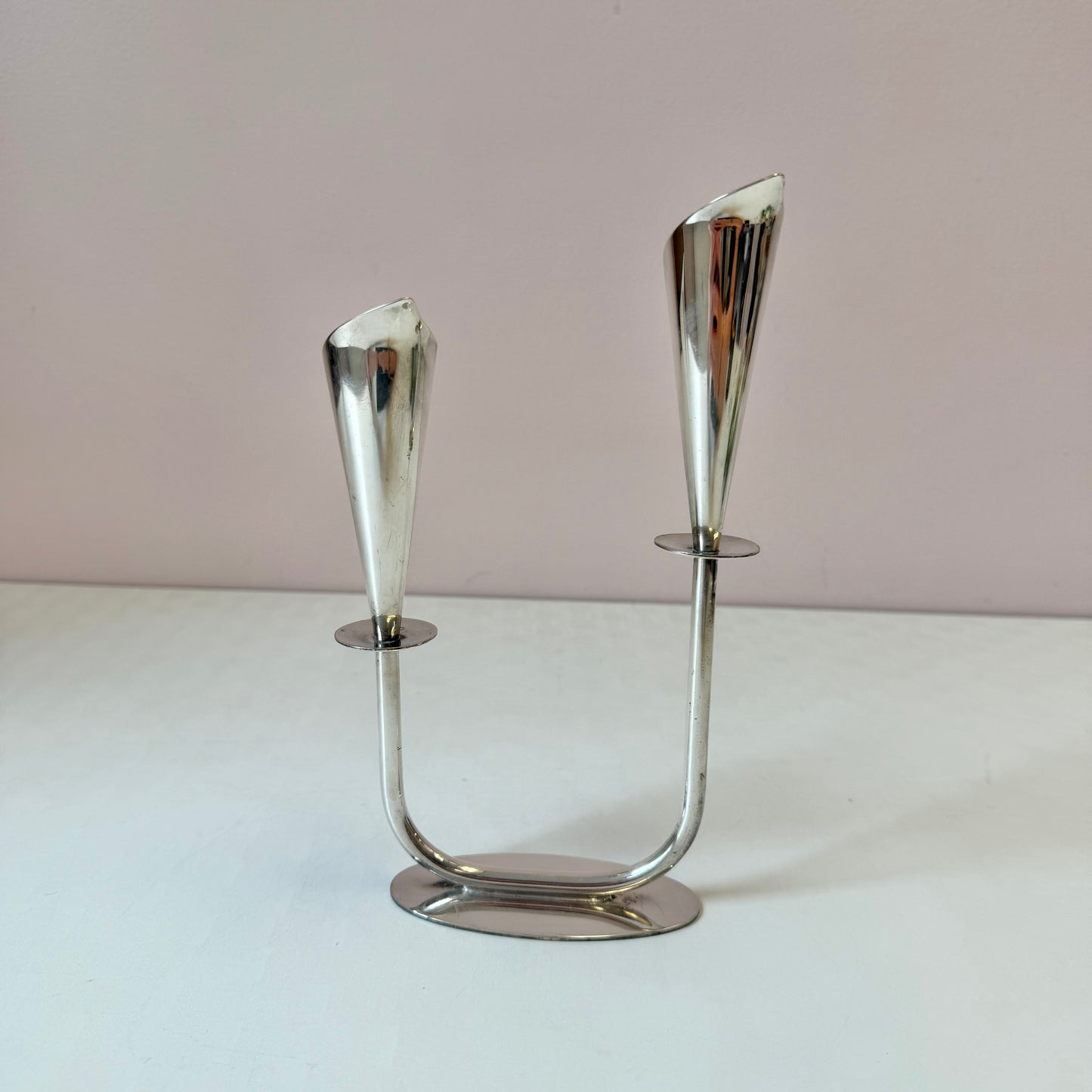 Pair of Mid-Century Danish Silver Plated Calla Lily Candlestick Holders by Hans Jensen