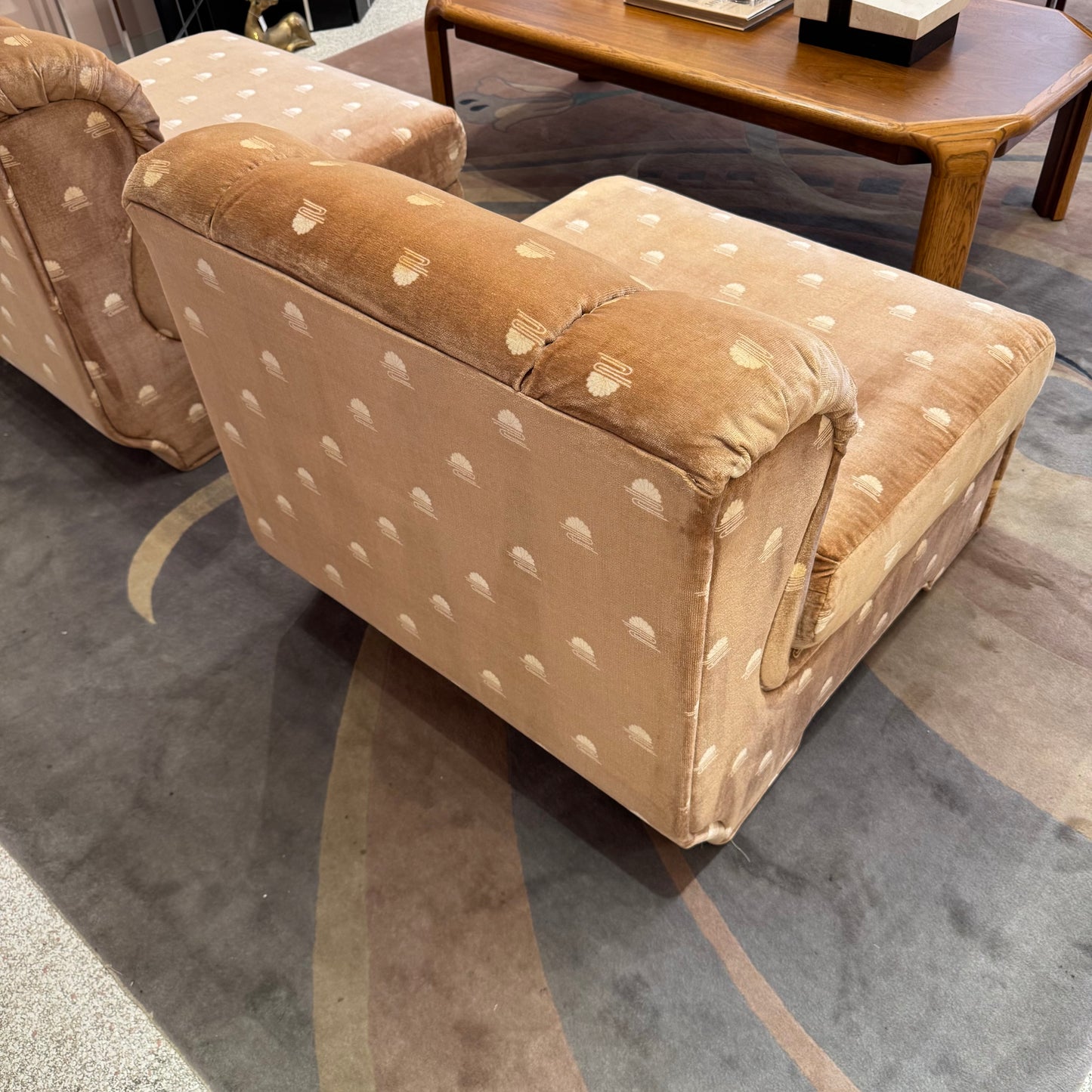 Vintage Champagne Velvet Slipper Chair by Carson's
