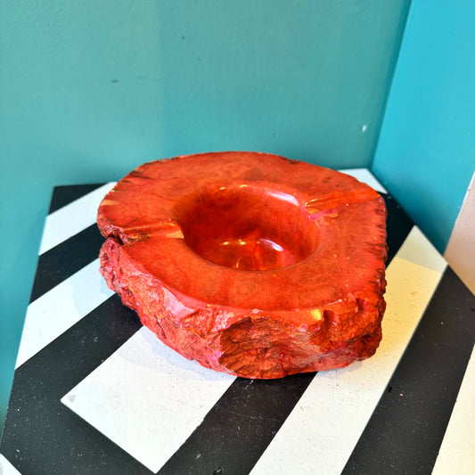 Vintage Mid Century Red Alabaster Stone Slab Ashtray