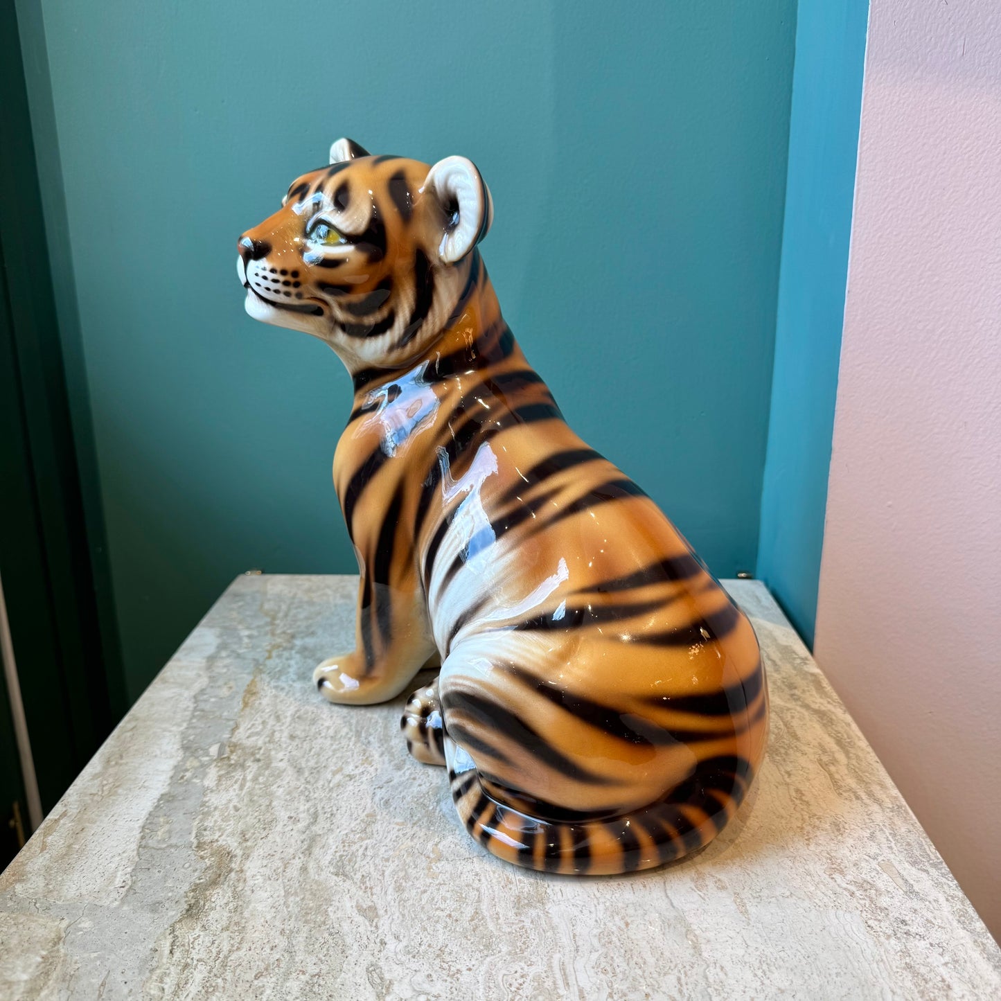 Vintage Italian Porcelain Tiger Cub Statue