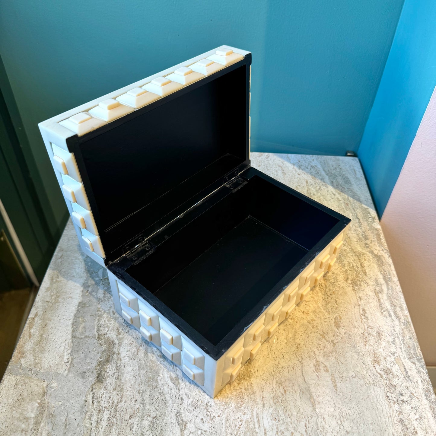 Beige Resin Geometric Decorative Box