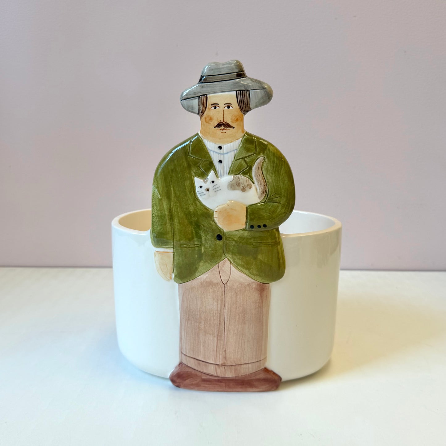 Vintage 1983 “Les Artisans” Man with Cat Ceramic Bowl