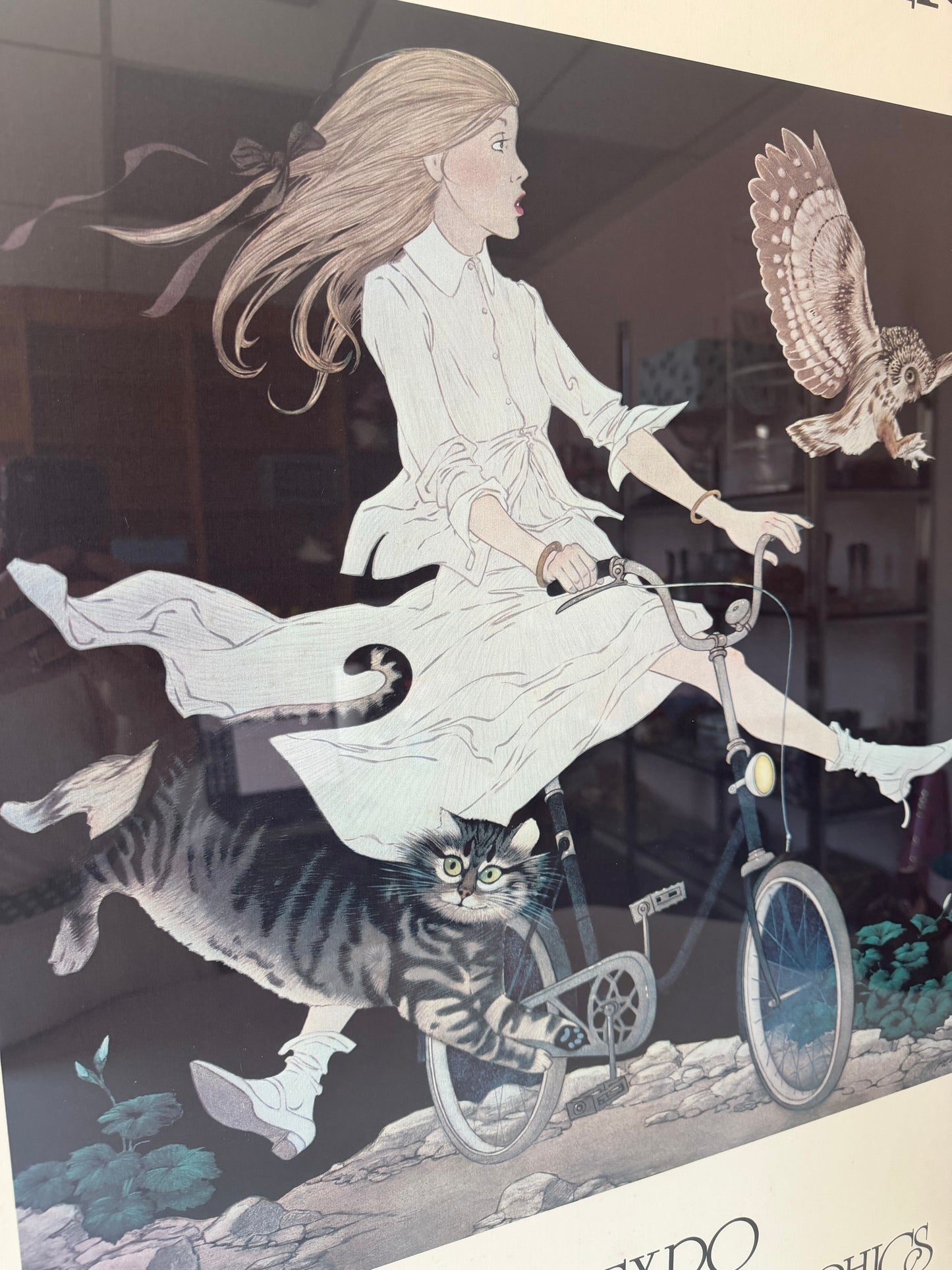 Vintage 1978 Philippe Noyer Art Expo Poster 'Girl on Bike'- Framed