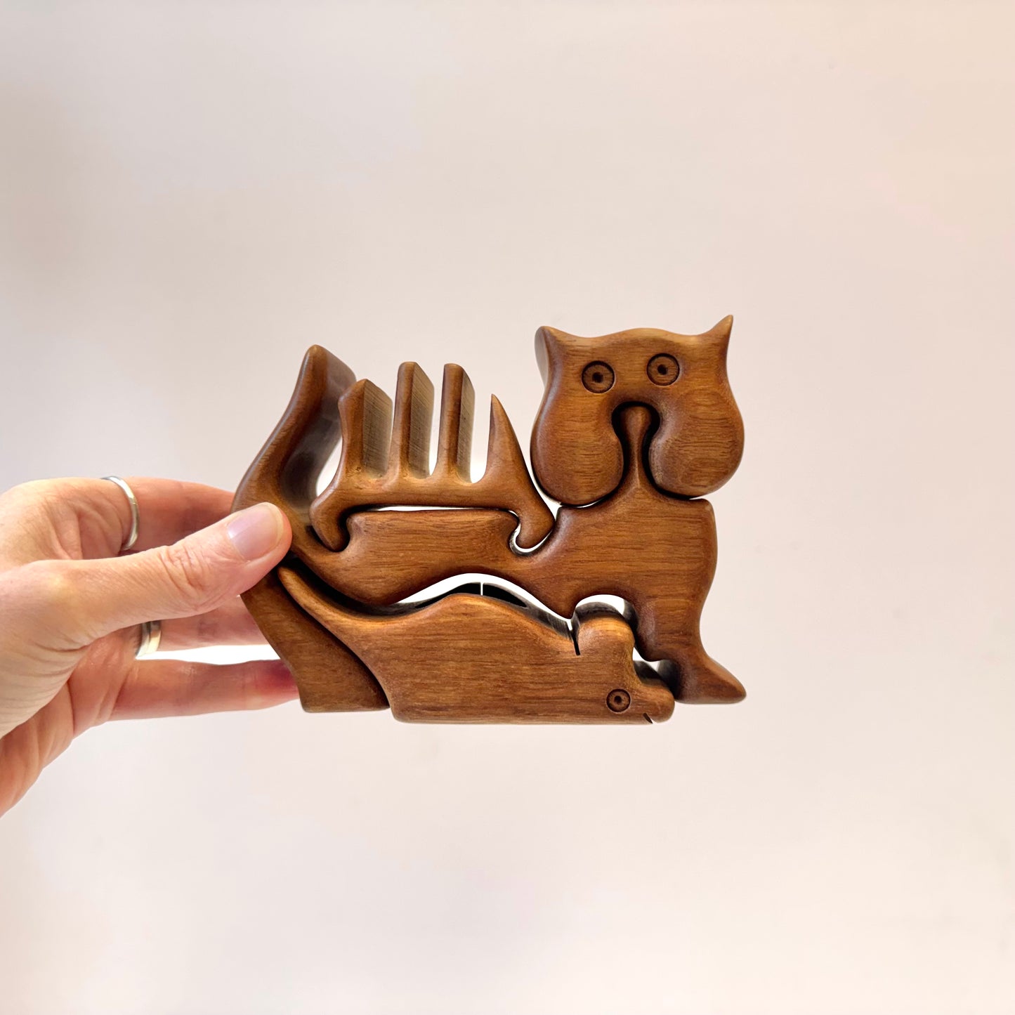 Vintage Wooden Cat & Mouse Puzzle Desk Organizer by Richard Rothbard