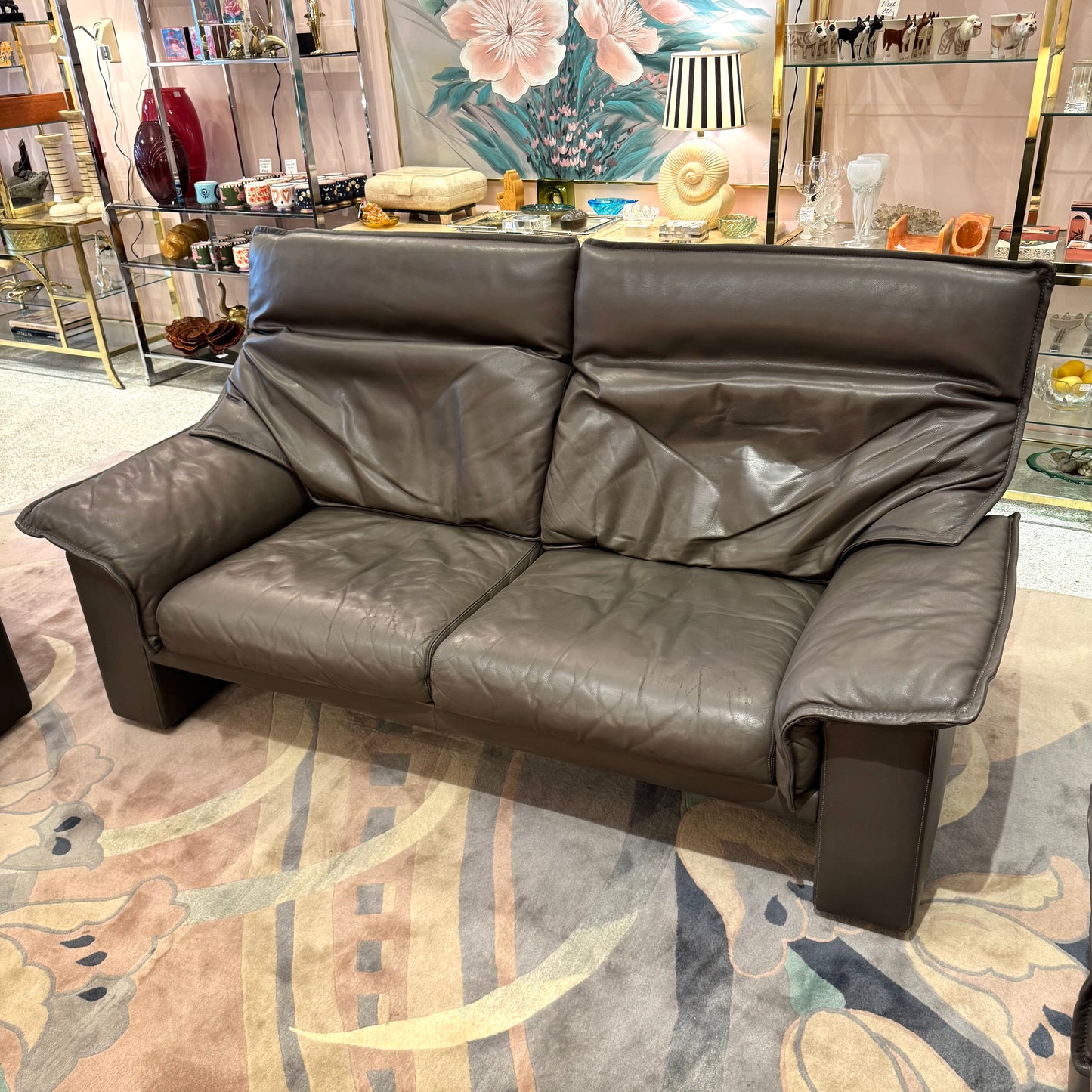 1980's Vintage Taupe Leather Adjustable Sofa by Durlet