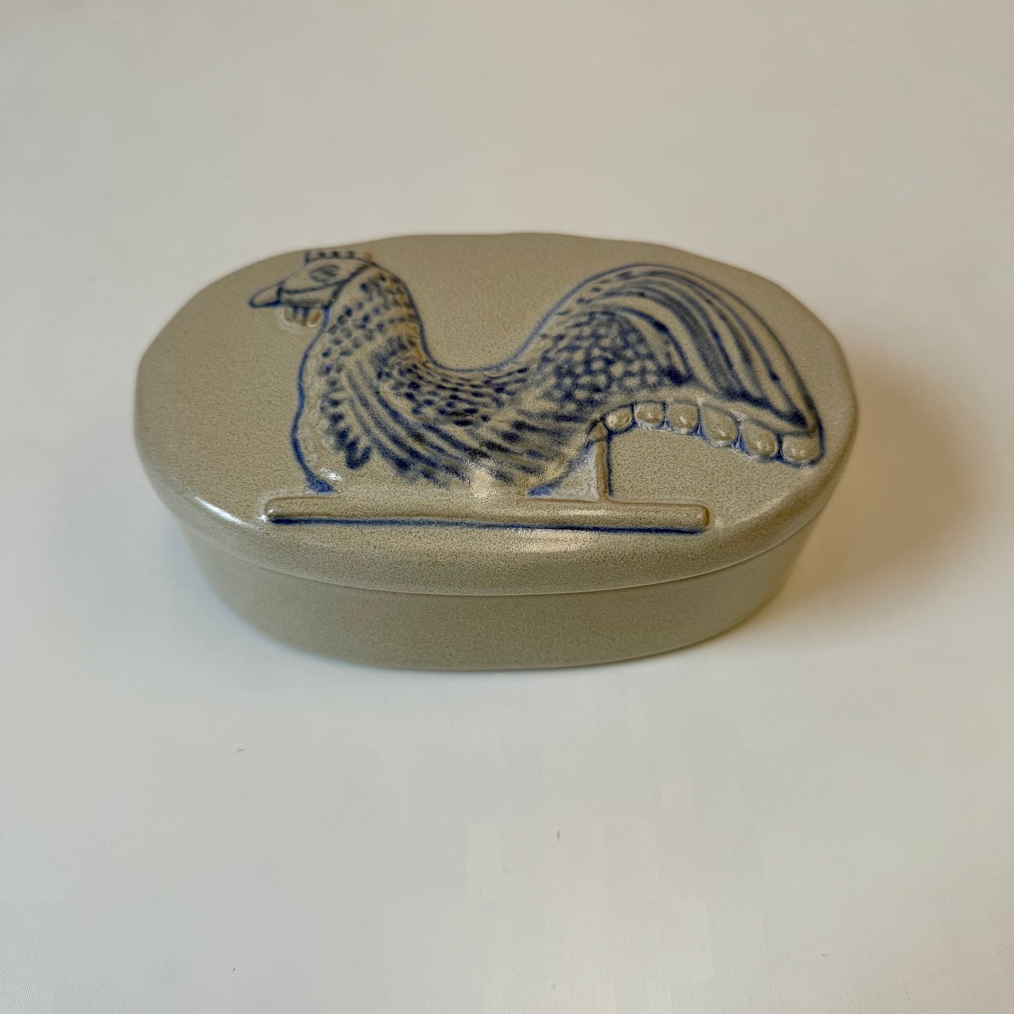 Vintage Folk Art Stoneware Rooster Box