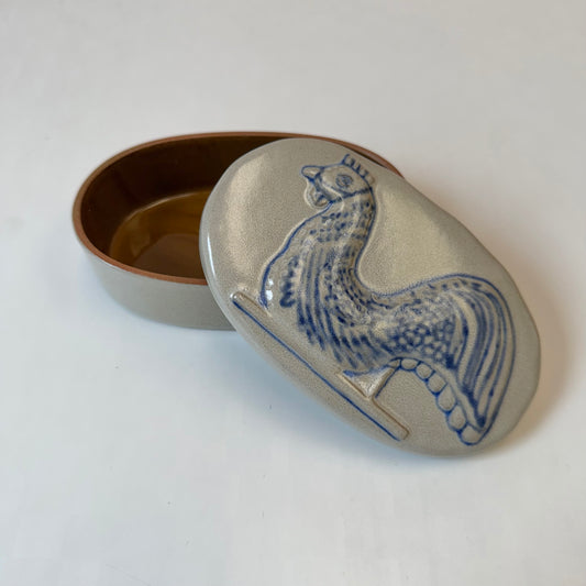 Vintage Folk Art Stoneware Rooster Box