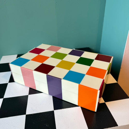 Multi Color Checkered Decorative Box 8"