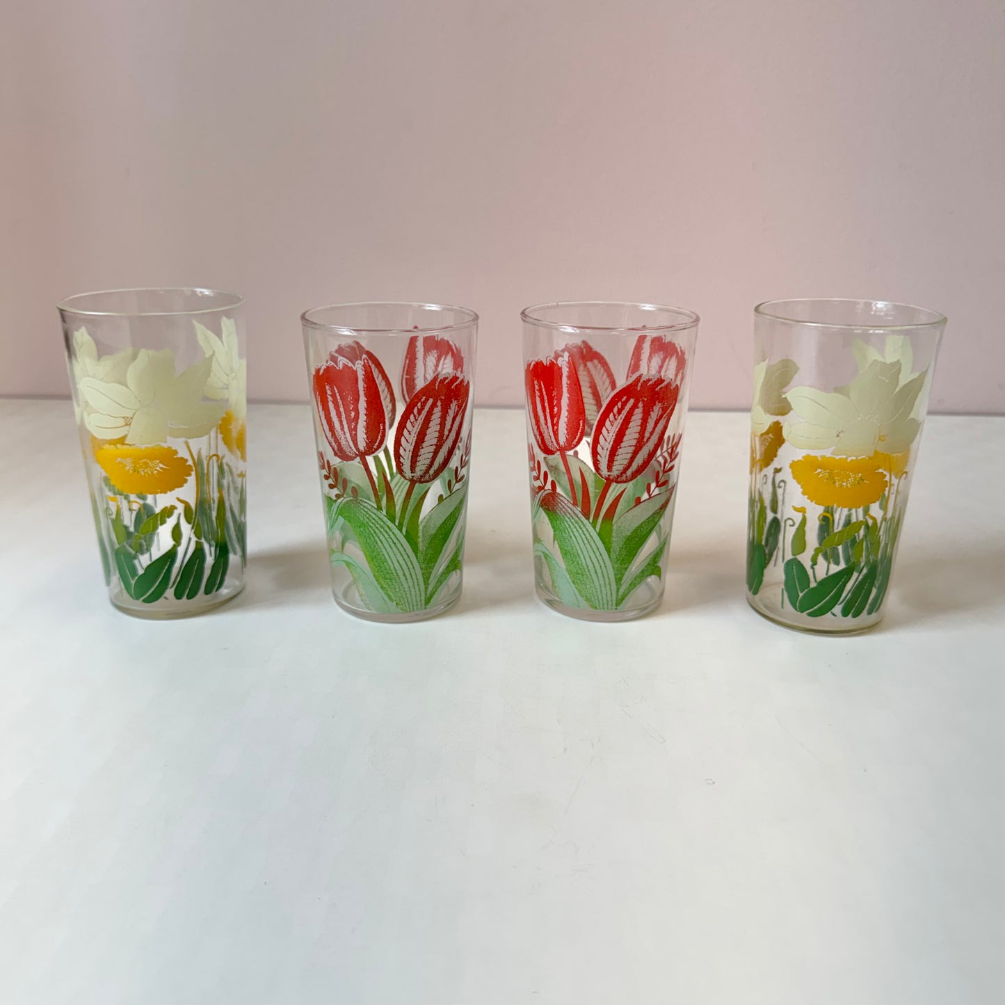 Vintage Set of 4 Mid-Century Flower Glasses