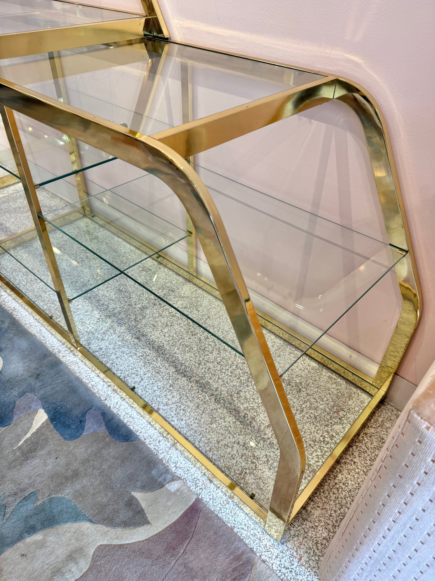 Vintage Asymmetrical Brass and Glass Etagere by DIA