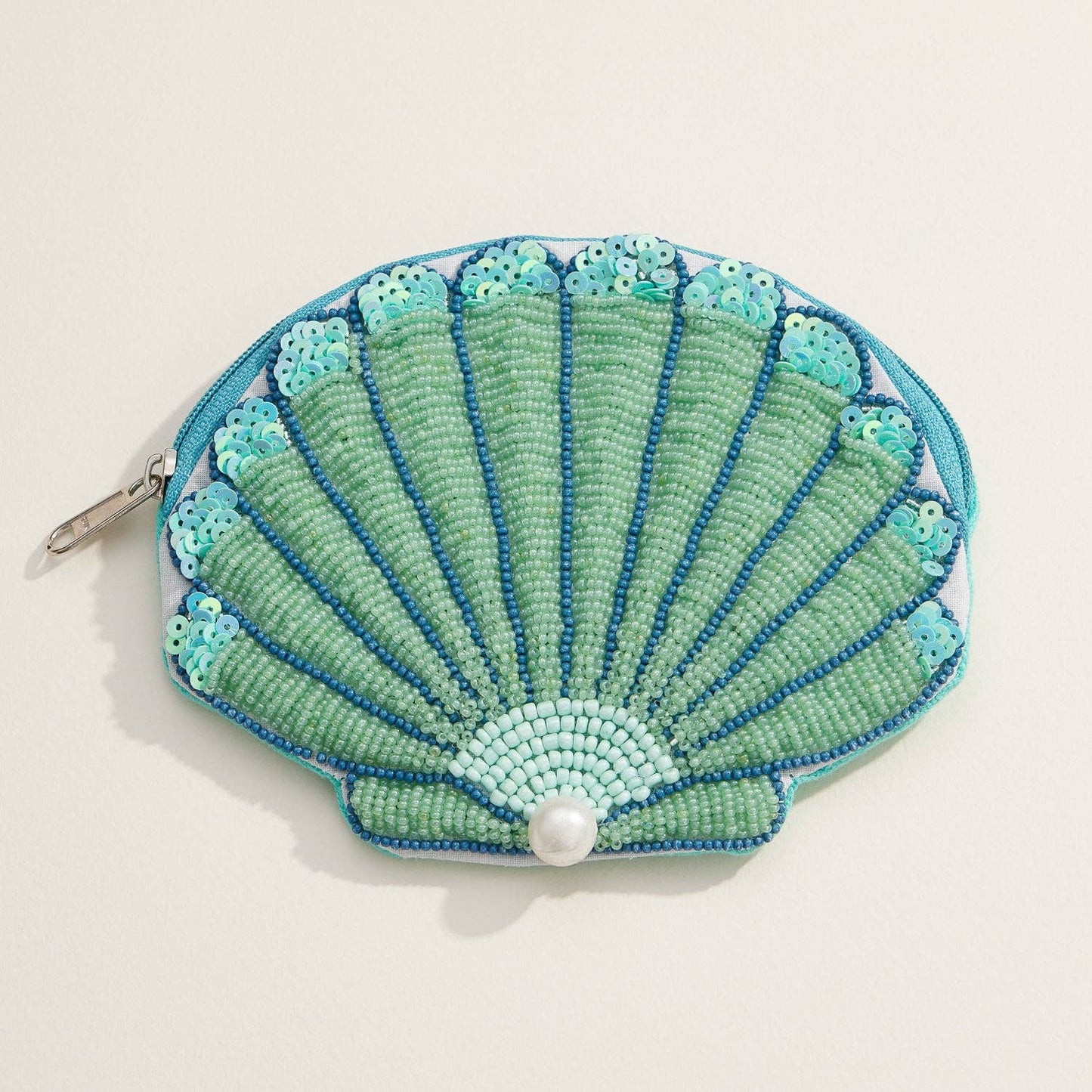 Beaded Shell Coin Purse with Pearl Accent