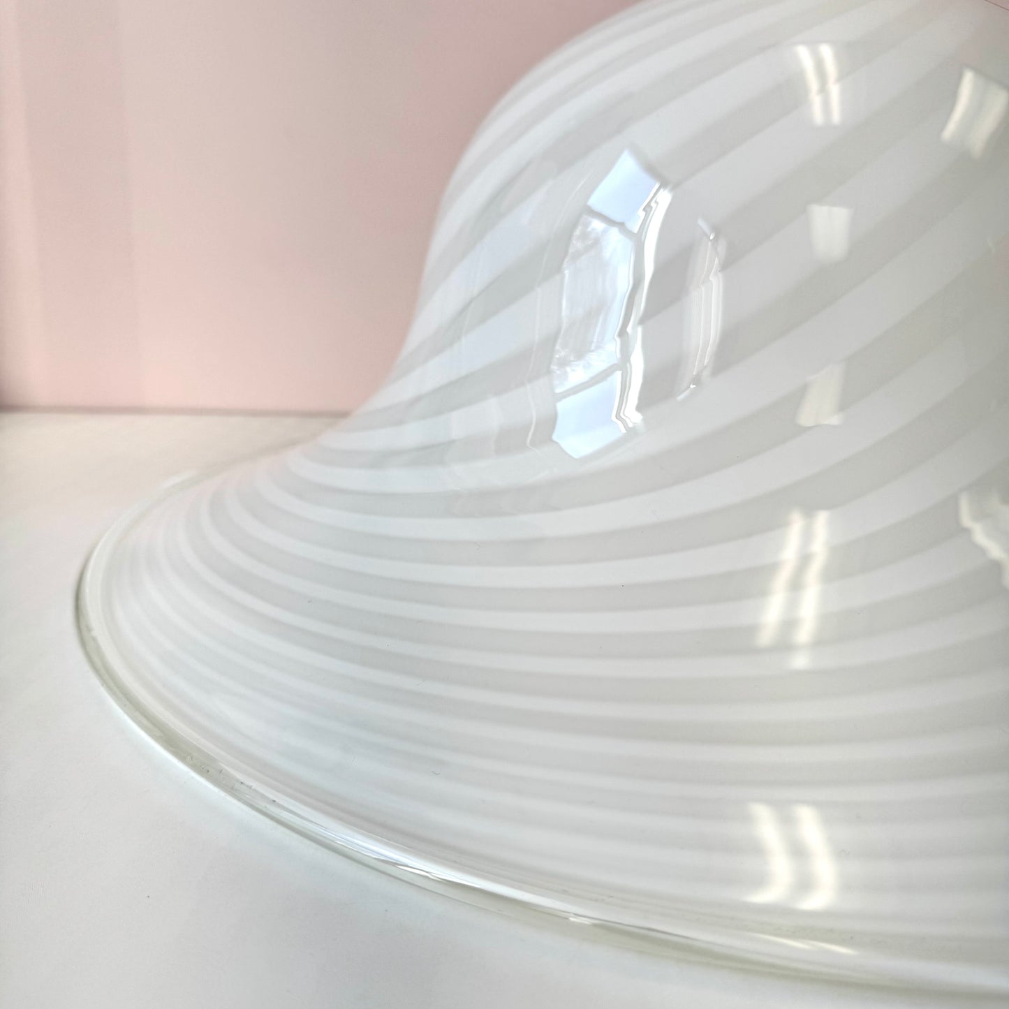 Vintage Large White Murano Glass Pendant Chandelier