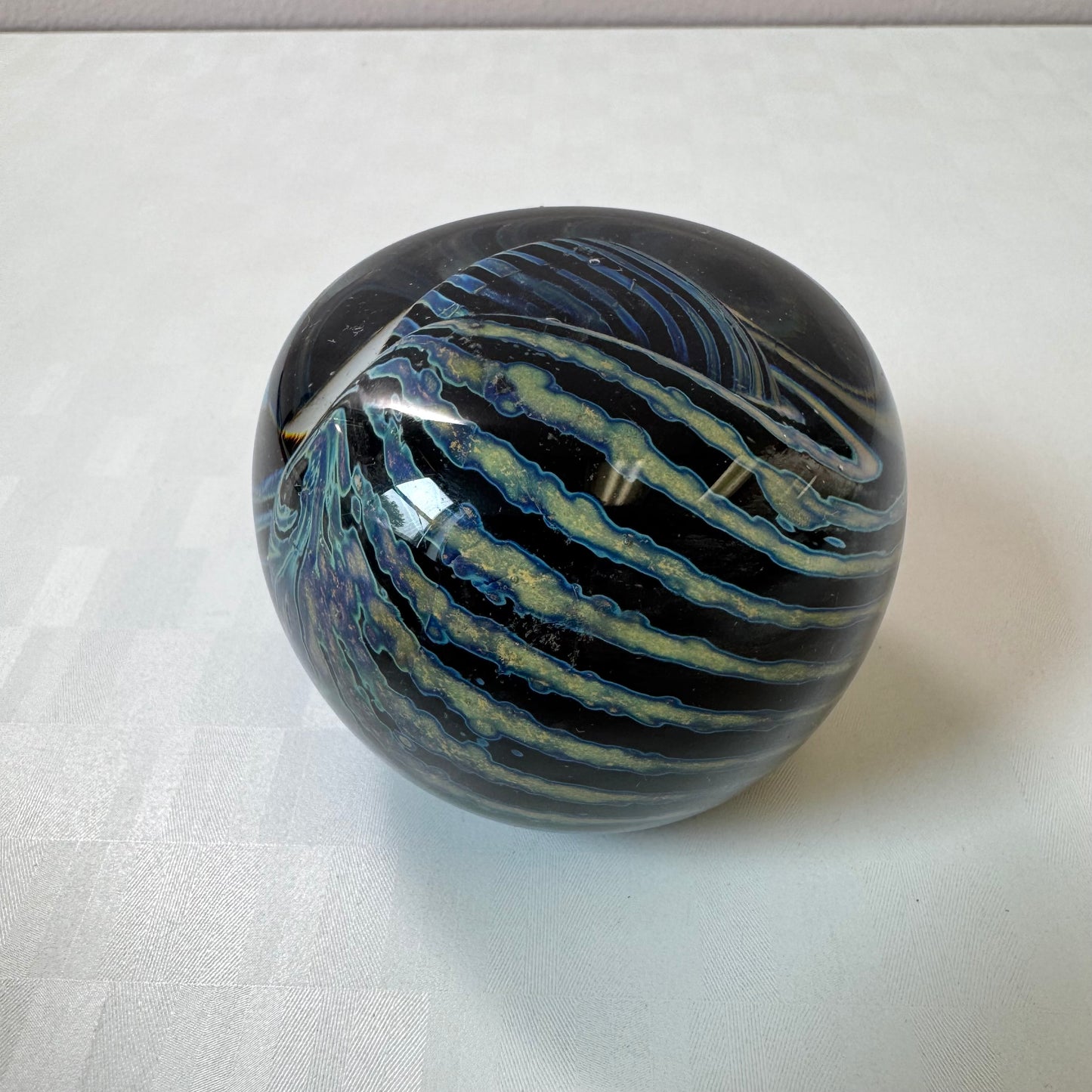 Vintage Black and Blue Striped Murano Glass Paperweight