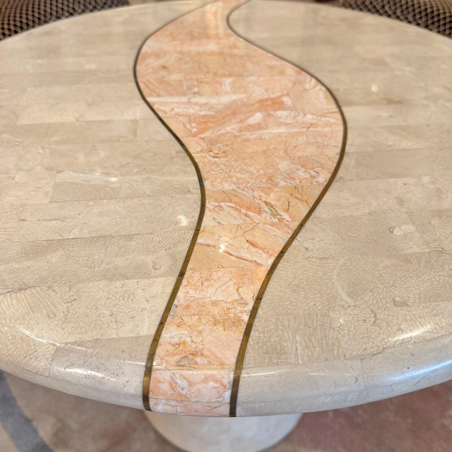 Vintage Tessellated Travertine Side Table by Casa Bique