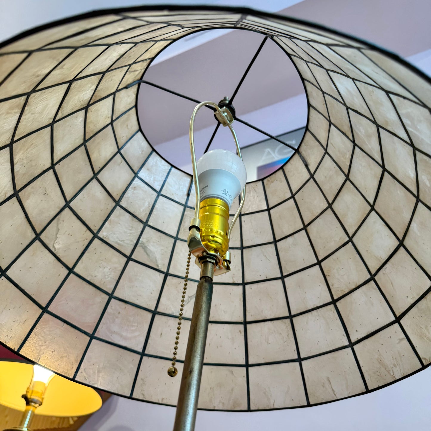 Vintage Capiz Shell Floor Lamp with Sheaf of Wheat Table