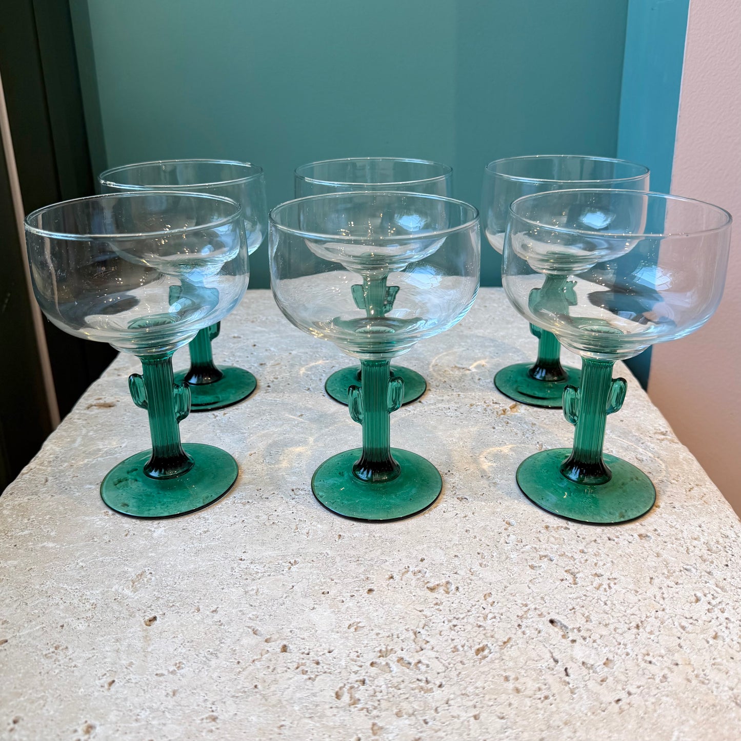 Set of 6 Vintage Libbey Glass Cactus Margarita Glasses