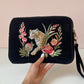 Black Velvet Embroidered Everything Pouch - Leopard