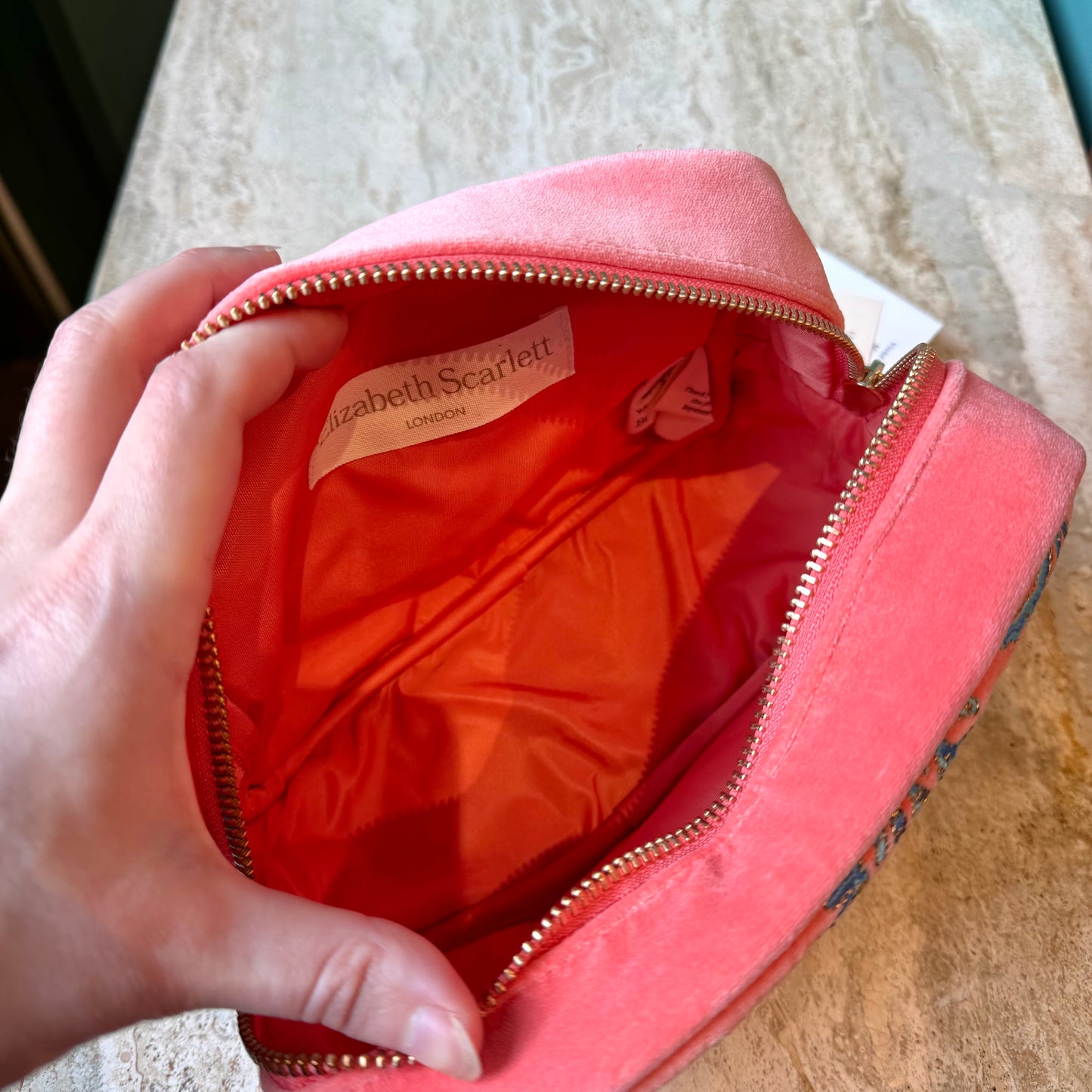 Coral Velvet Makeup Bag by Elizabeth Scarlett