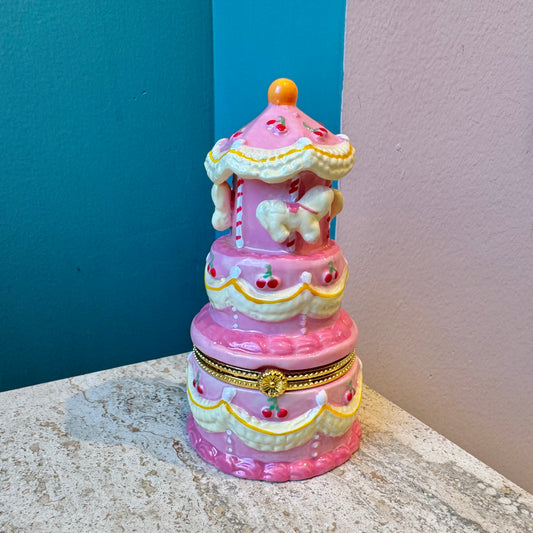 Pink Carousel Tiered Cake Trinket Box