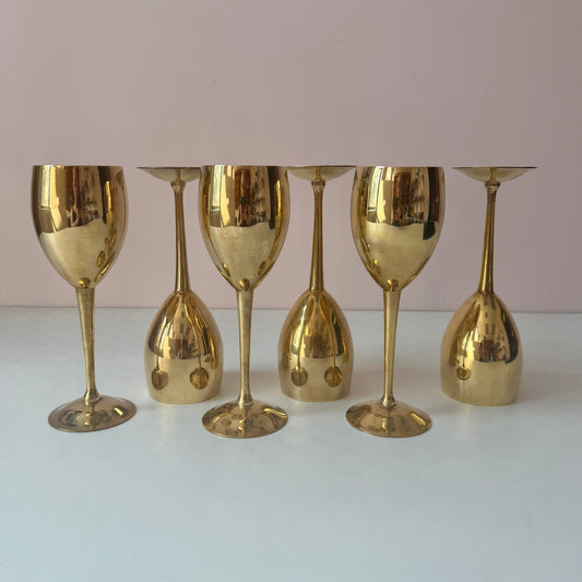 Vintage Set of 6 Brass Wine Goblets