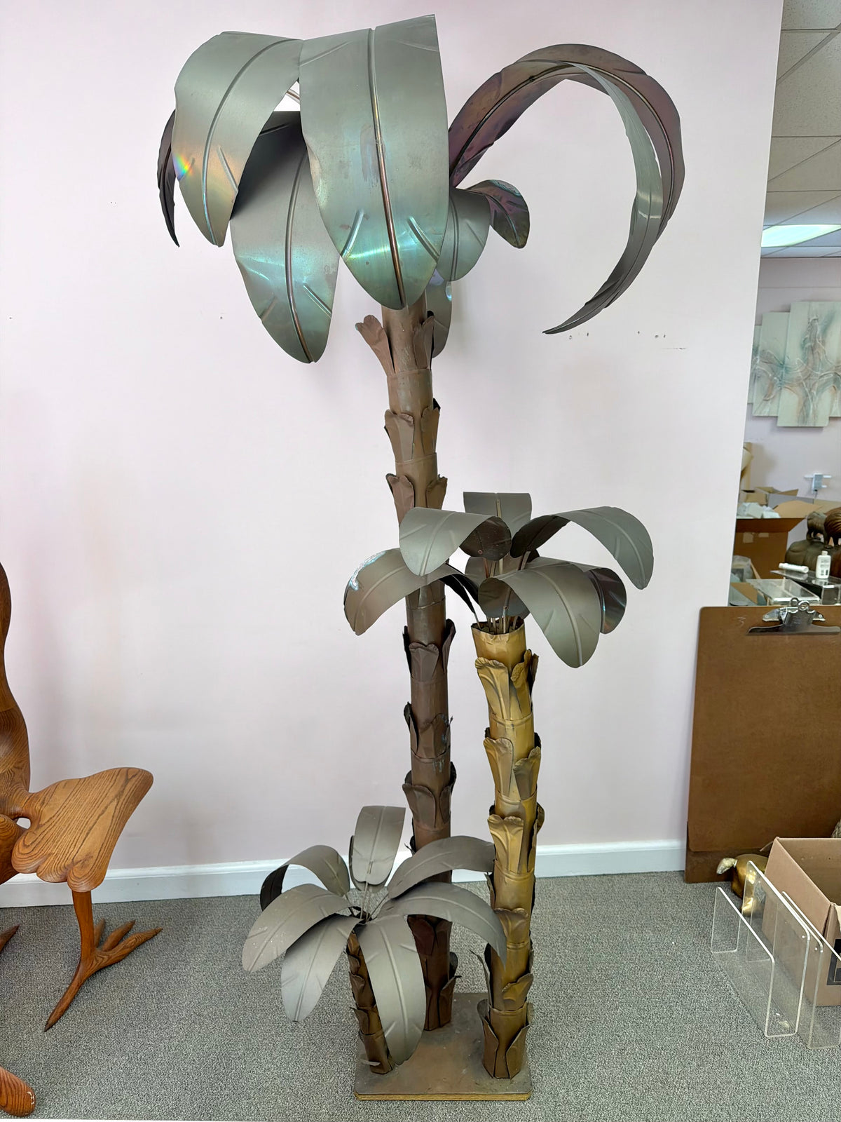 Vintage Tommaso Barbi Style Hollywood Regency Brass Palm Tree Sculpture