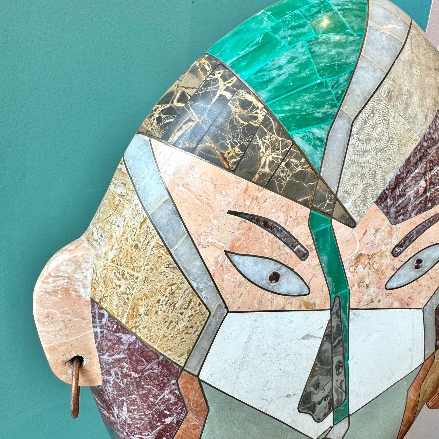 Vintage Tessellated Stone Face Mask Sculpture by Joseph De Castro