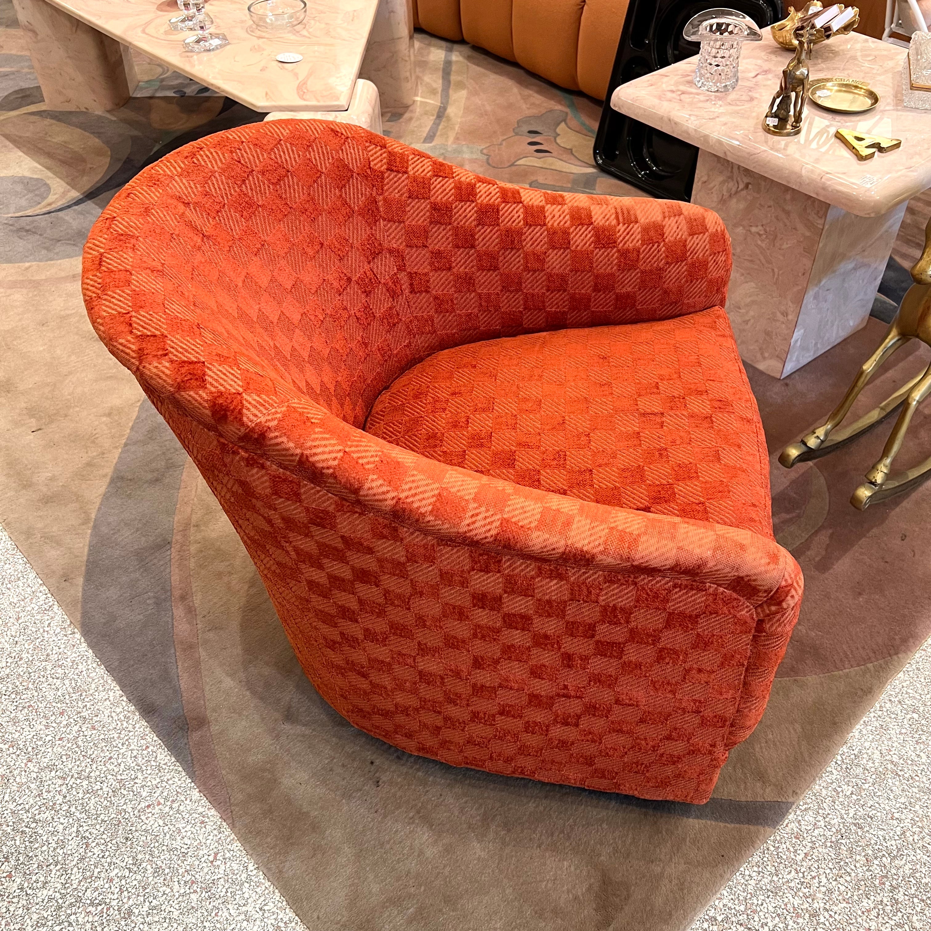 Vintage Dark Orange Checkered Tub Chair by Billy Baldwin for Luten Clarey Stern