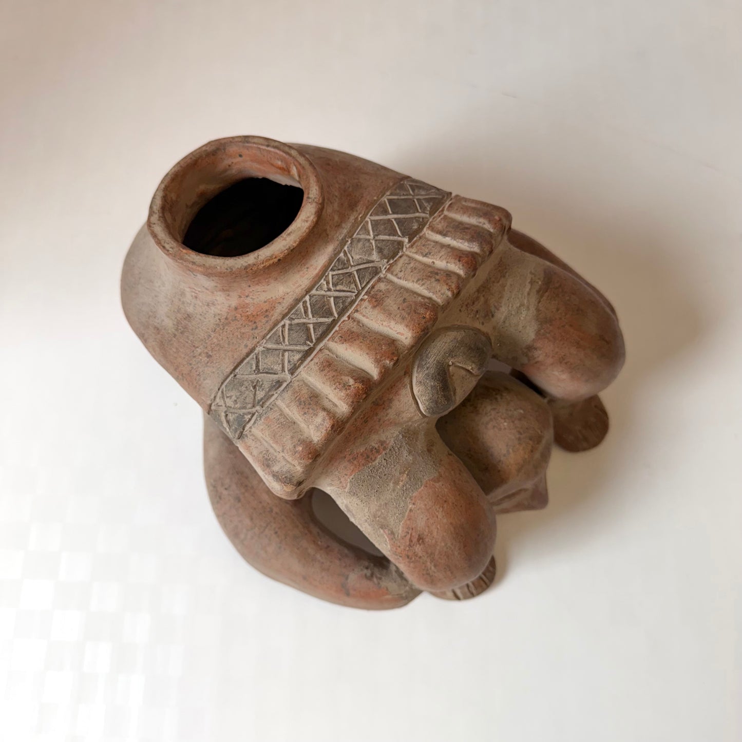 Vintage Mid-Century Mayan-Style Terracotta 'Acrobat' Pottery Vase