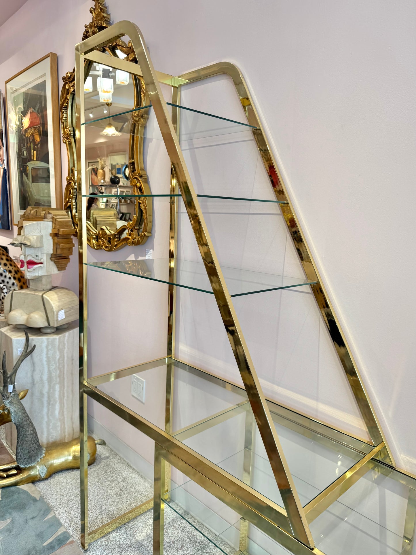 Vintage Asymmetrical Brass and Glass Etagere by DIA