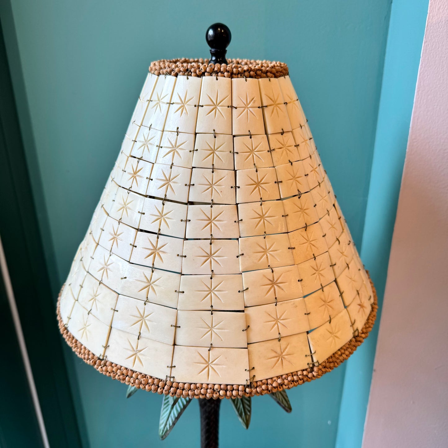 Vintage Palm Tree and Tile Shade Table Lamp