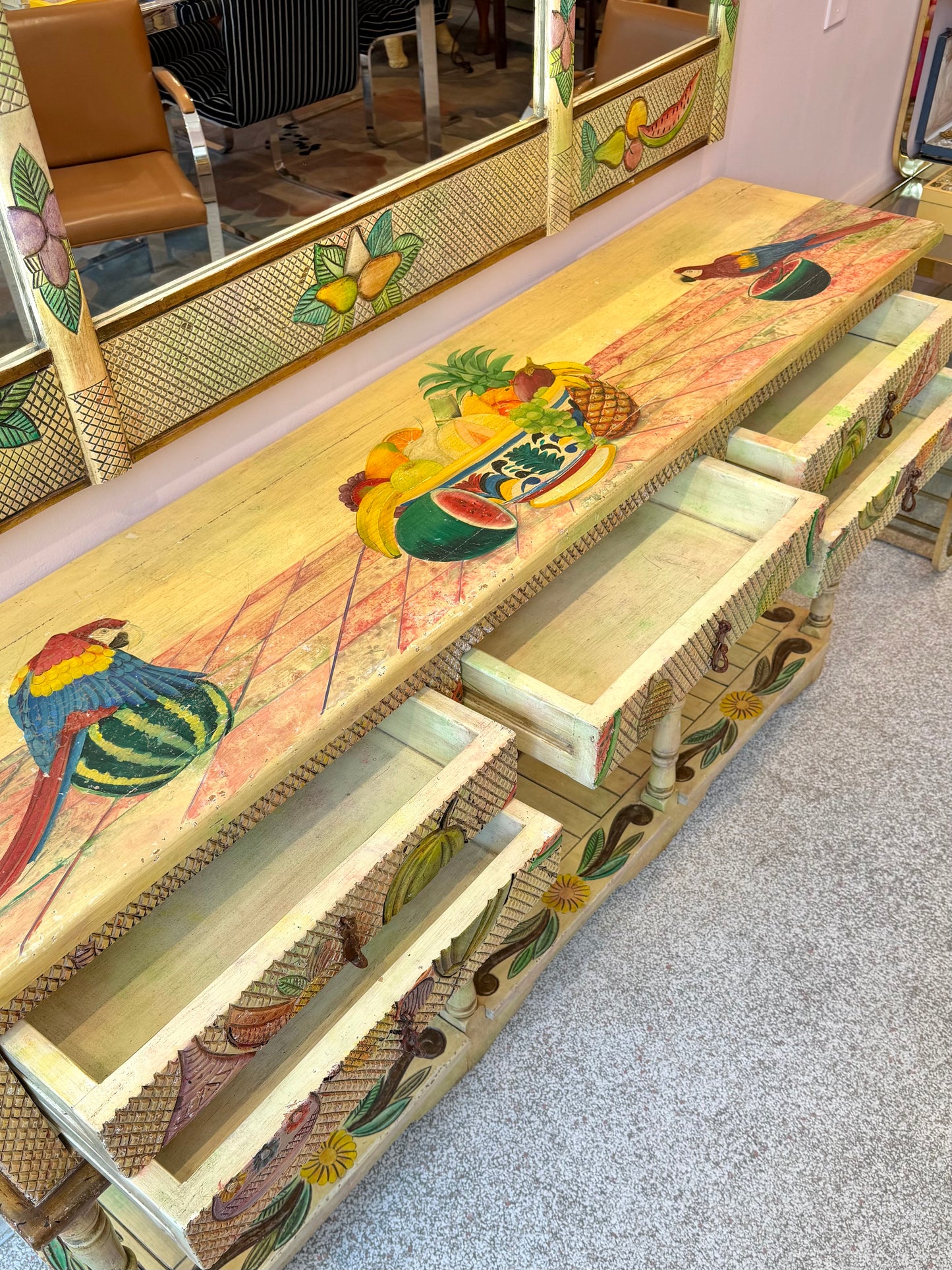 Vintage Hand Crafted Mexican Console and Mirror Set by Diseños Caaesa