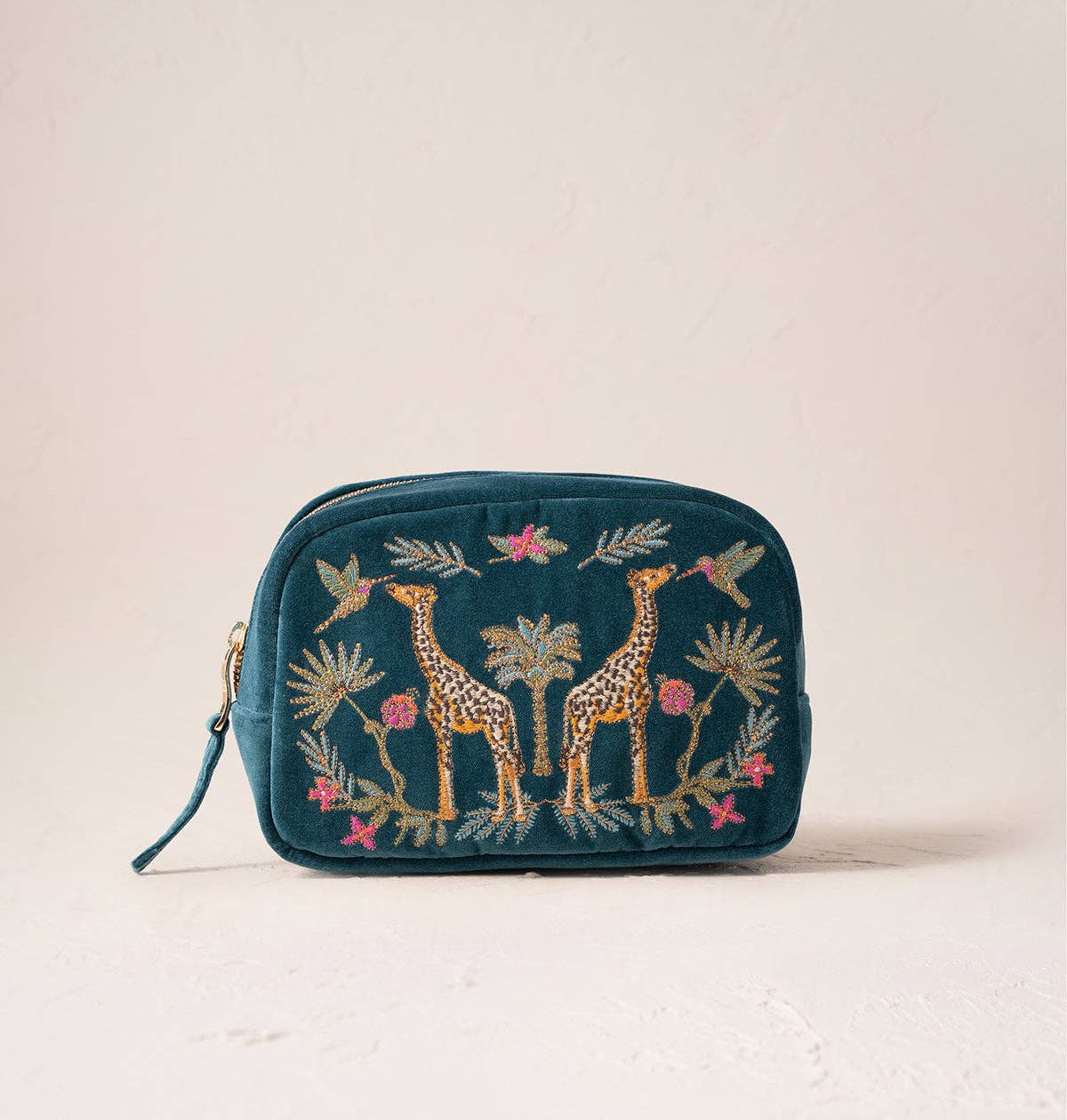 Rich Blue Wild Giraffe Palm Makeup Bag by Elizabeth Scarlett