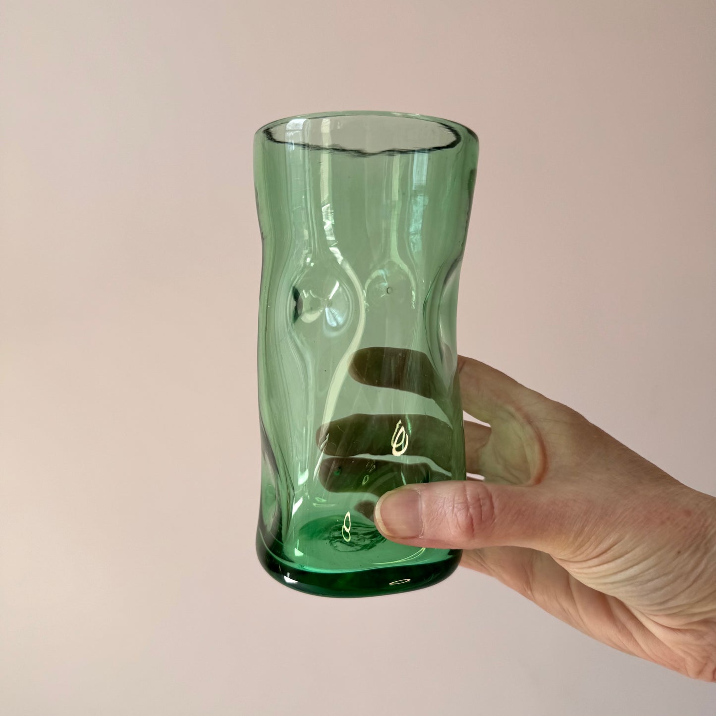 Vintage Set of 2 Hand Blown "Pinched" Glass Water Glasses