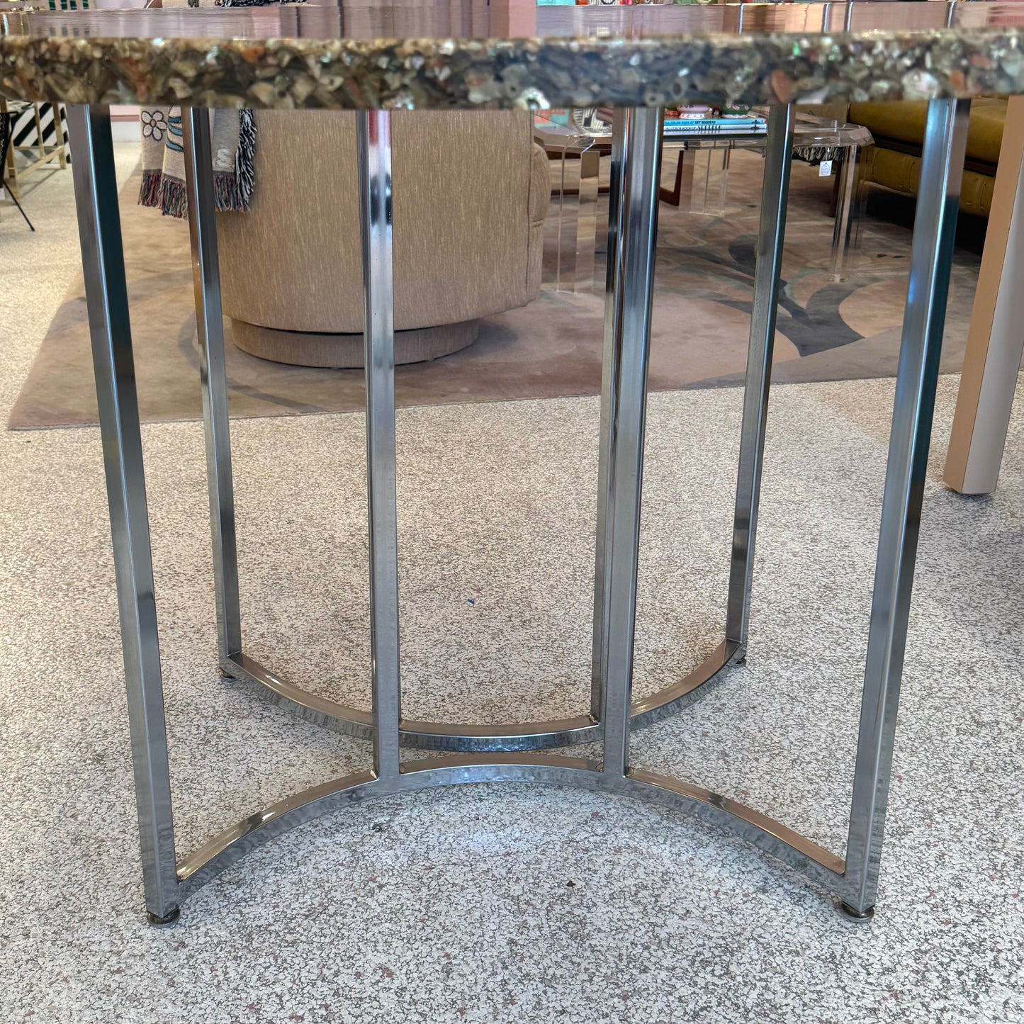 Vintage Abalone Shell Resin and Chrome Circular Dining Table